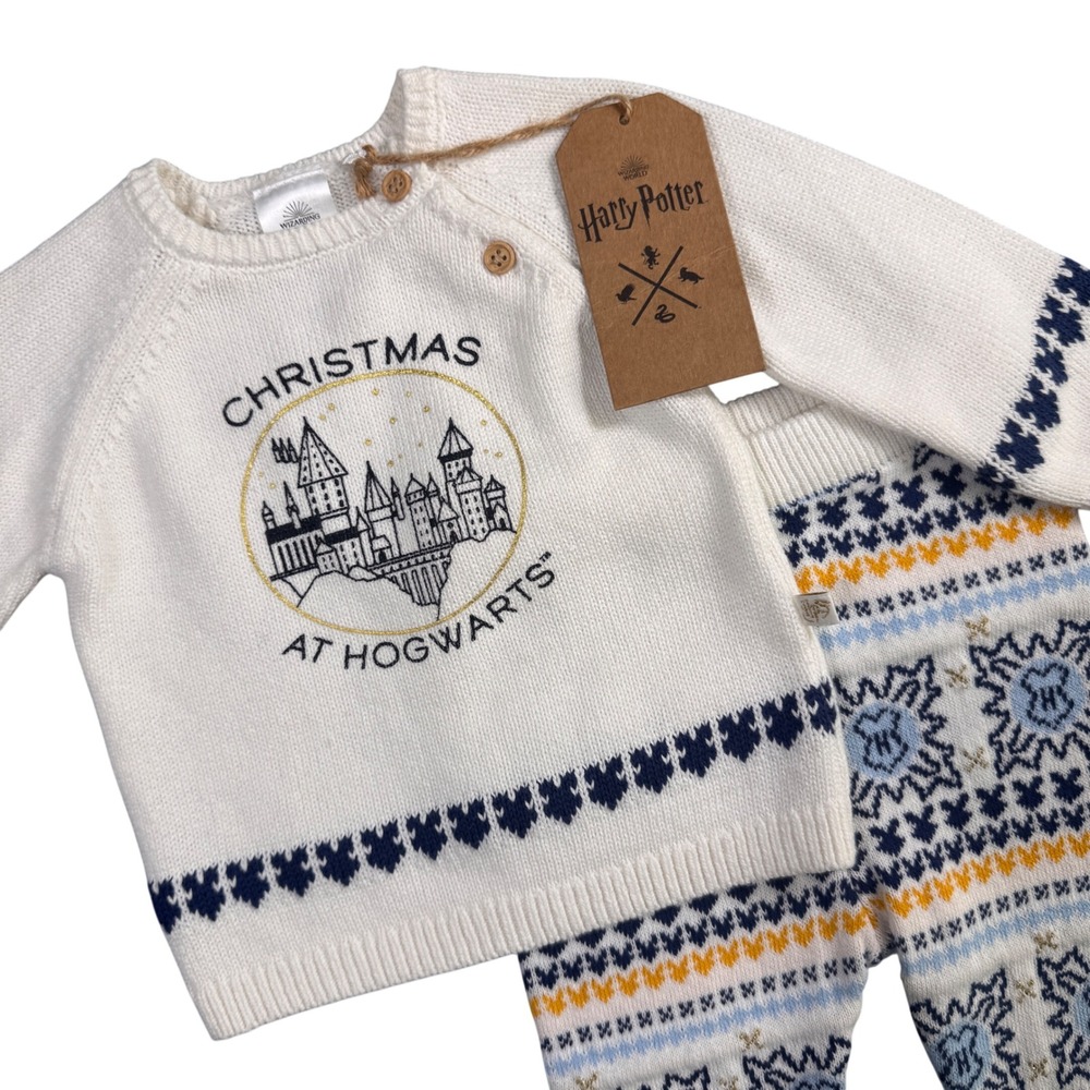 Wizarding World Christmas At Hogwarts Knit Set Unisex Baby 0-3M Cream Fair Isle